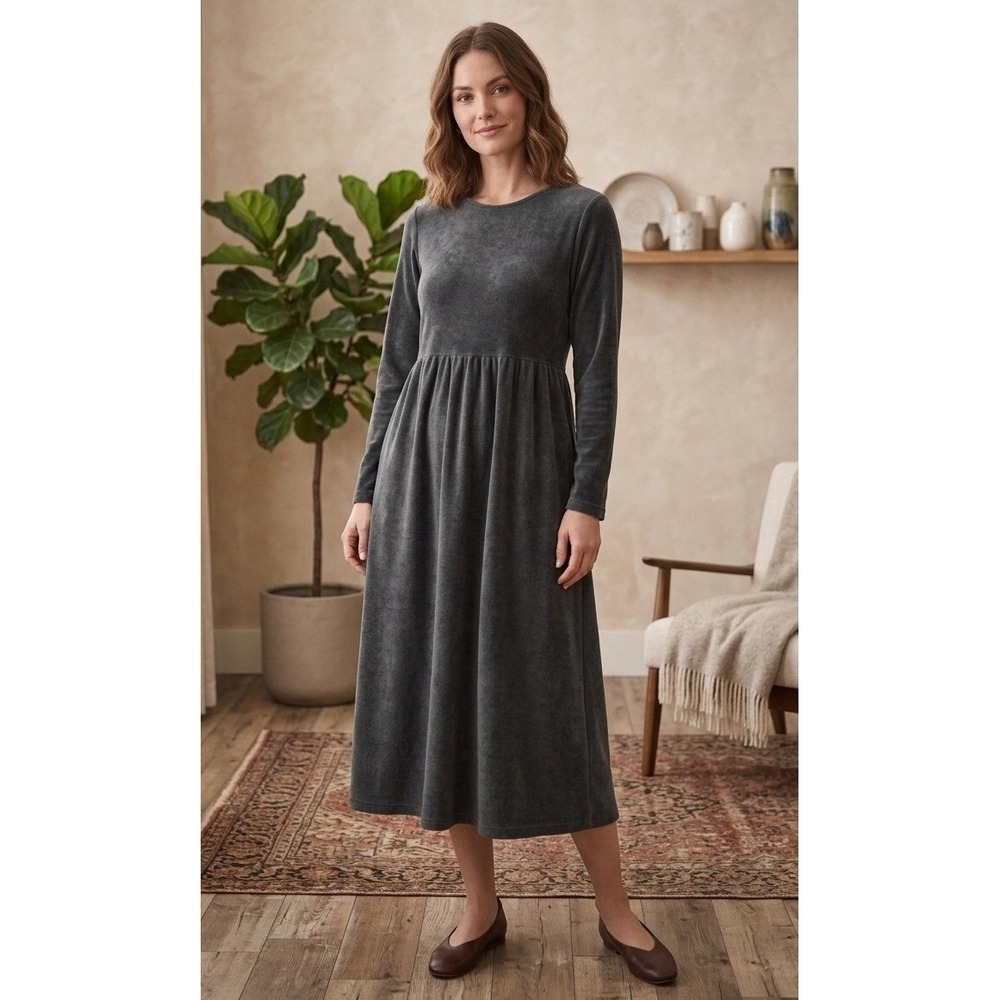 Jones New York Sport Velour Maxi Dress Long Sleeve Pockets Empire Waist Sz M/L?